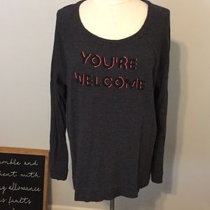 LOFT sweatshirt with “You’re Welcome” beading